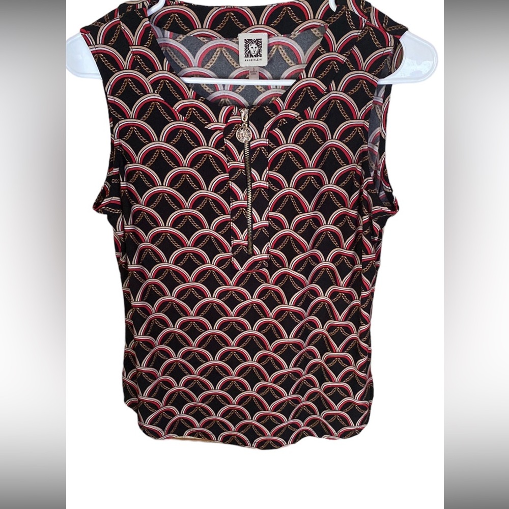 Anne klein sleeveless half zip down women’s blouse size small brown & red - Picture 5 of 8